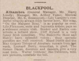 Shares Bill with Lily Langtry Blackpool 1900